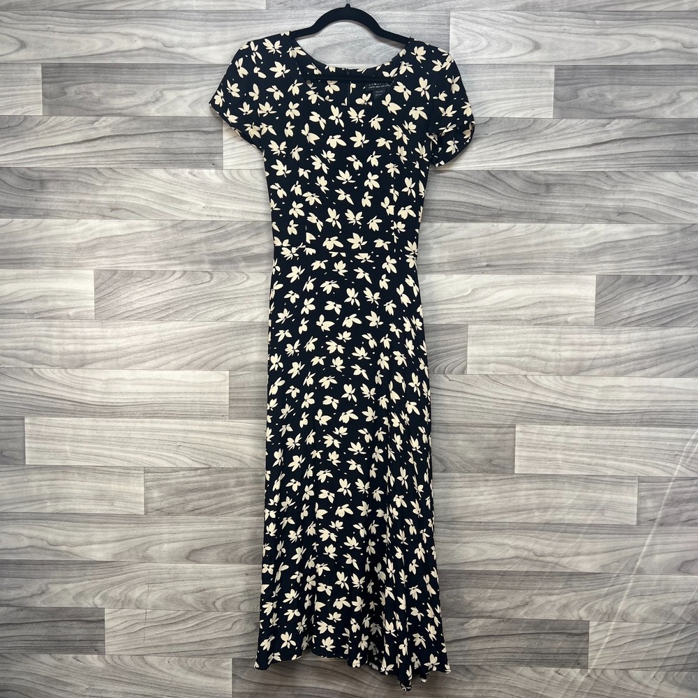 The Limited Midi Dress Women's‎ Size 2 Black Floral Short Sleeve Belted Back Zip